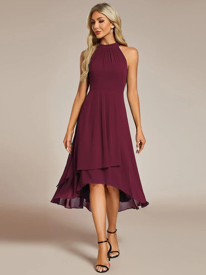 ever POSIE|Robe invitée mariage mi-longue sans manches et col licou en mousseline de soie