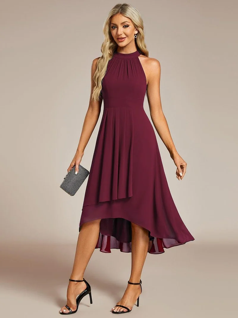 ever POSIE|Robe invitée mariage mi-longue sans manches et col licou en mousseline de soie