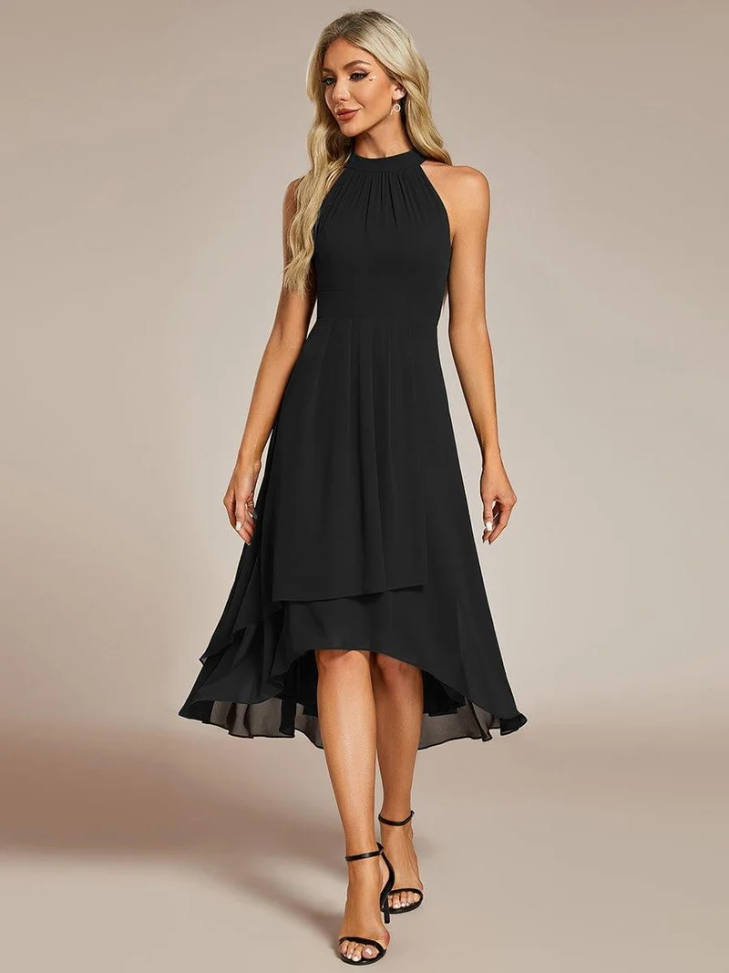 ever POSIE|Robe invitée mariage mi-longue sans manches et col licou en mousseline de soie