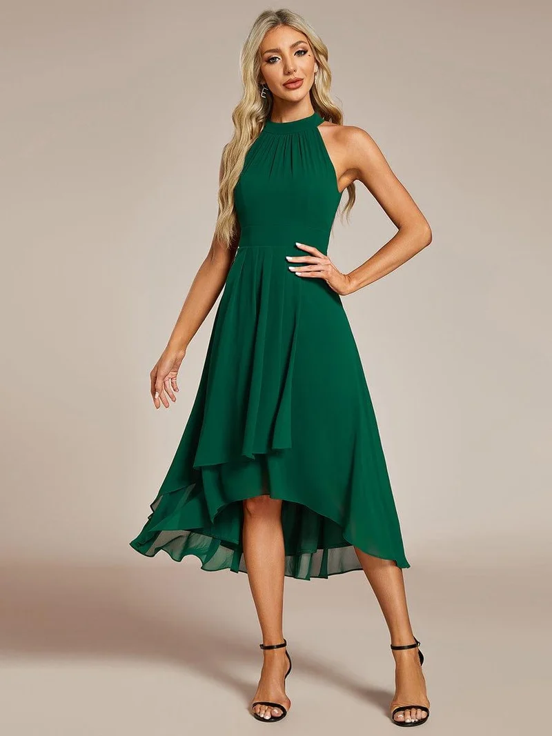 ever POSIE|Robe invitée mariage mi-longue sans manches et col licou en mousseline de soie