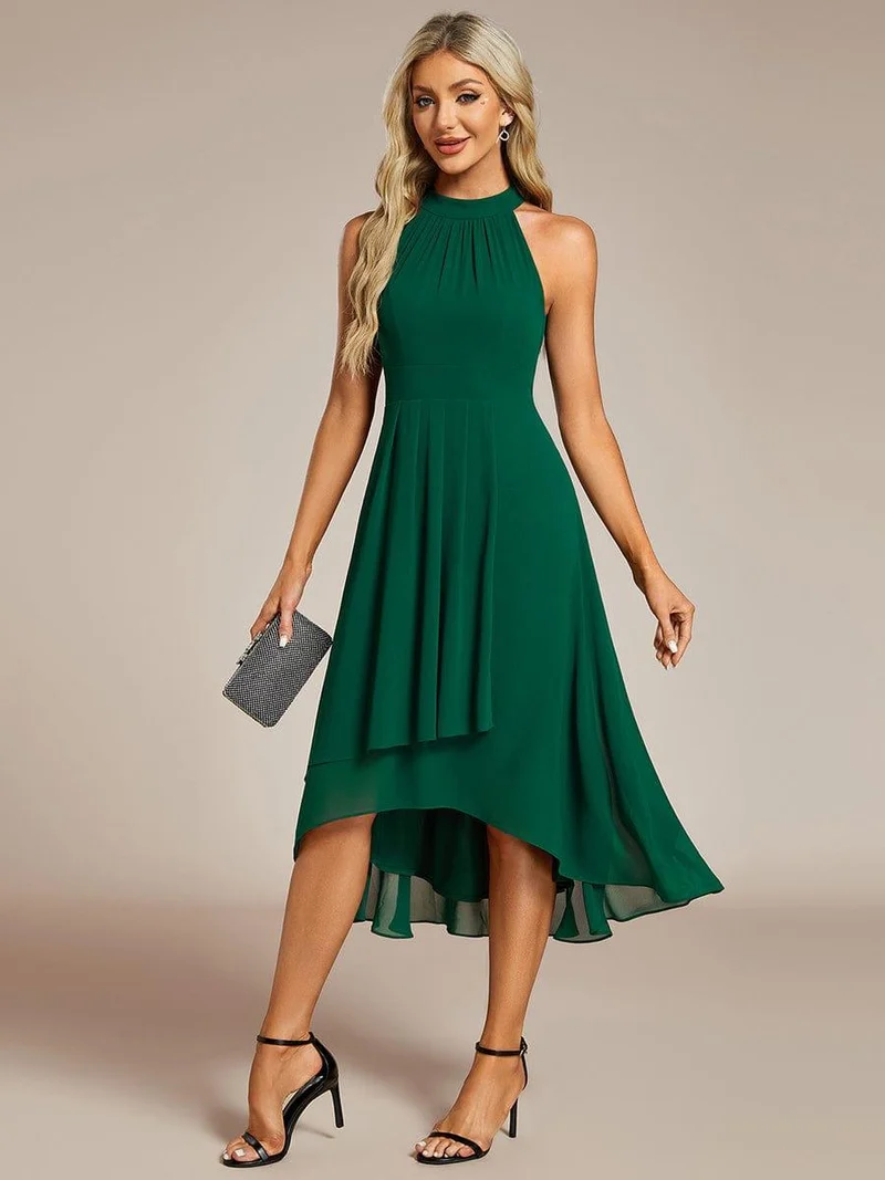 ever POSIE|Robe invitée mariage mi-longue sans manches et col licou en mousseline de soie