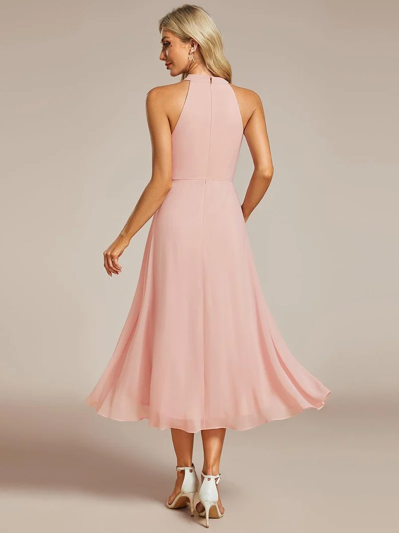 ever POSIE|Robe invitée mariage mi-longue sans manches et col licou en mousseline de soie