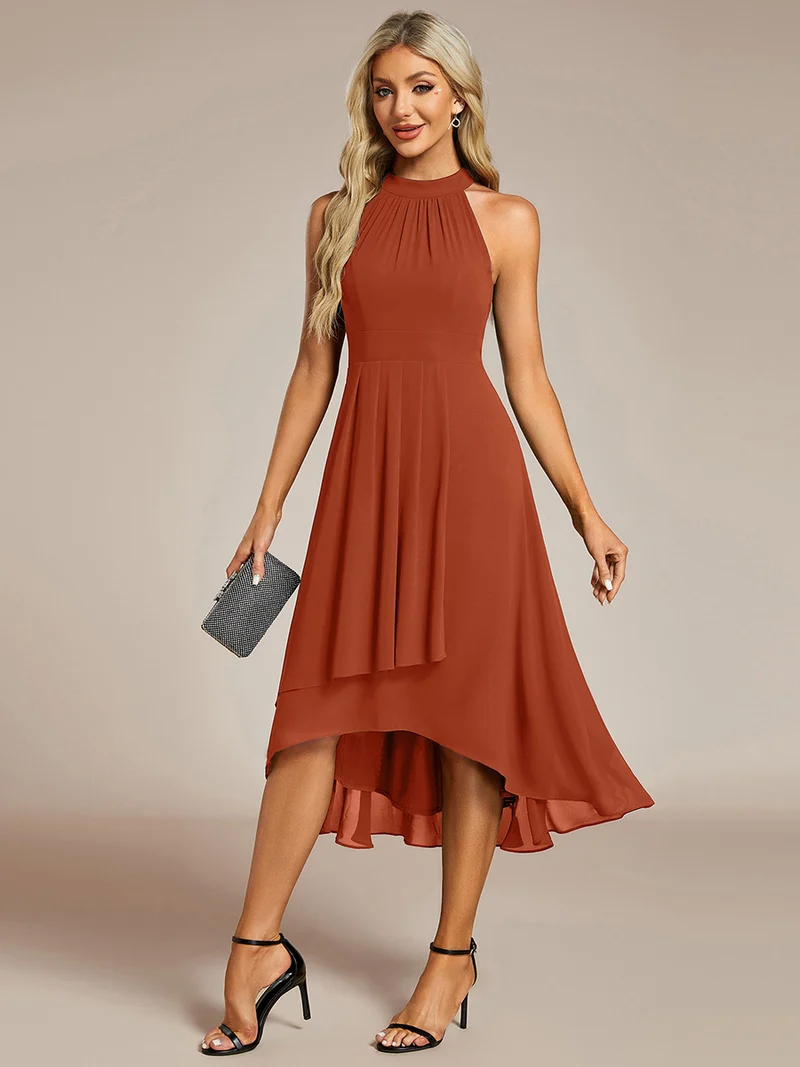 ever POSIE|Robe invitée mariage mi-longue sans manches et col licou en mousseline de soie