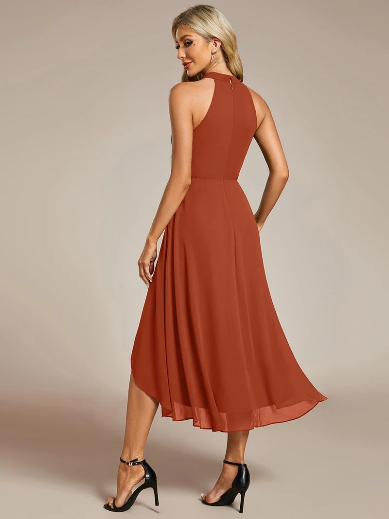 ever POSIE|Robe invitée mariage mi-longue sans manches et col licou en mousseline de soie