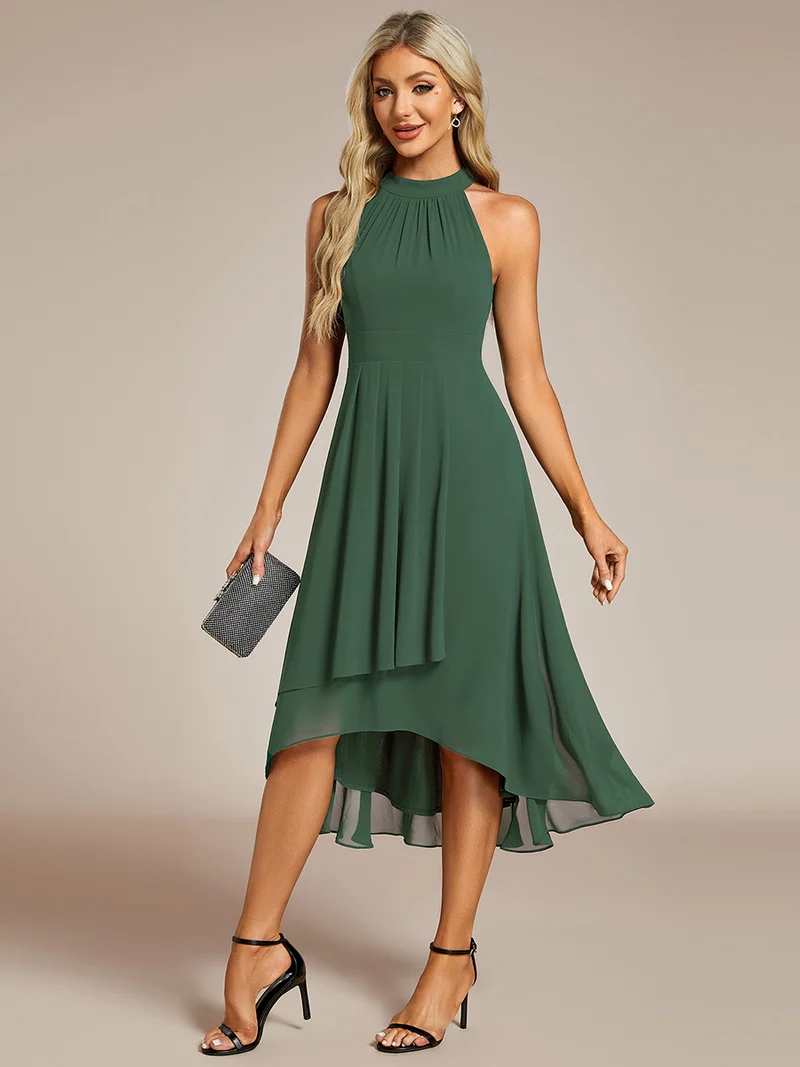 ever POSIE|Robe invitée mariage mi-longue sans manches et col licou en mousseline de soie
