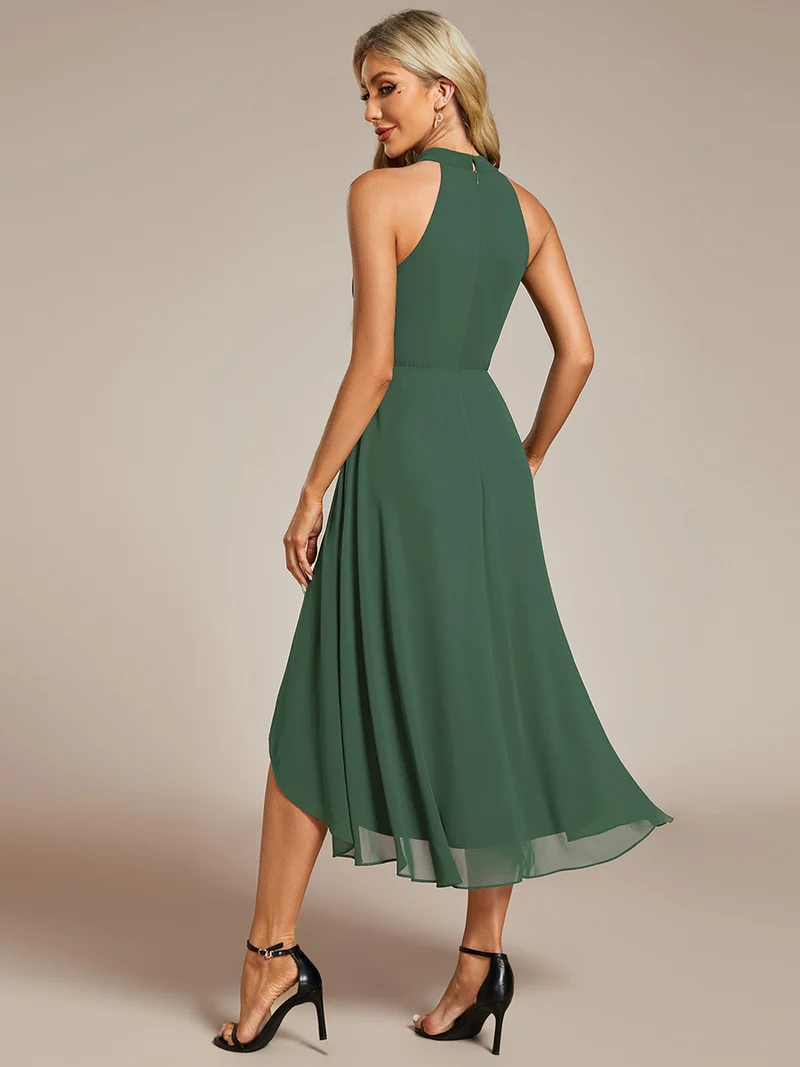 ever POSIE|Robe invitée mariage mi-longue sans manches et col licou en mousseline de soie