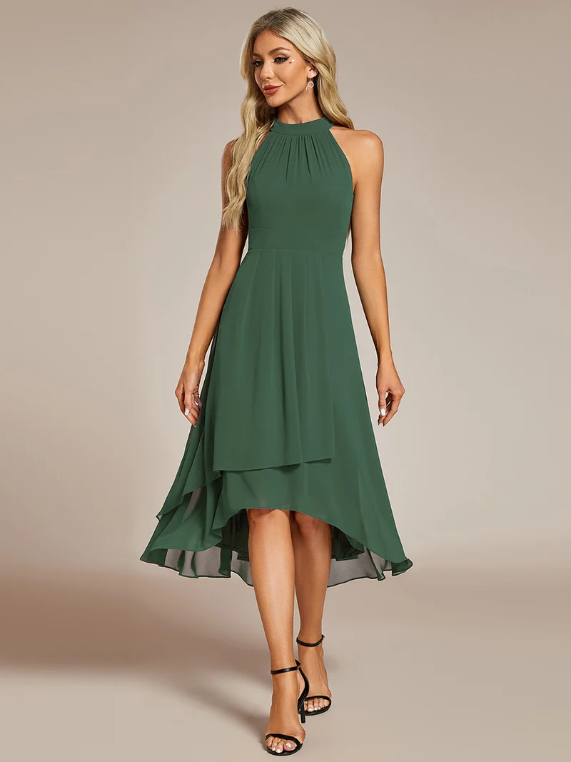 ever POSIE|Robe invitée mariage mi-longue sans manches et col licou en mousseline de soie