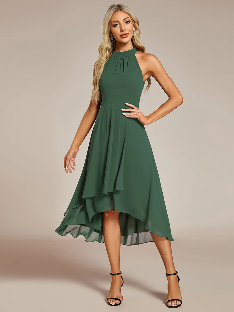 ever POSIE|Robe invitée mariage mi-longue sans manches et col licou en mousseline de soie