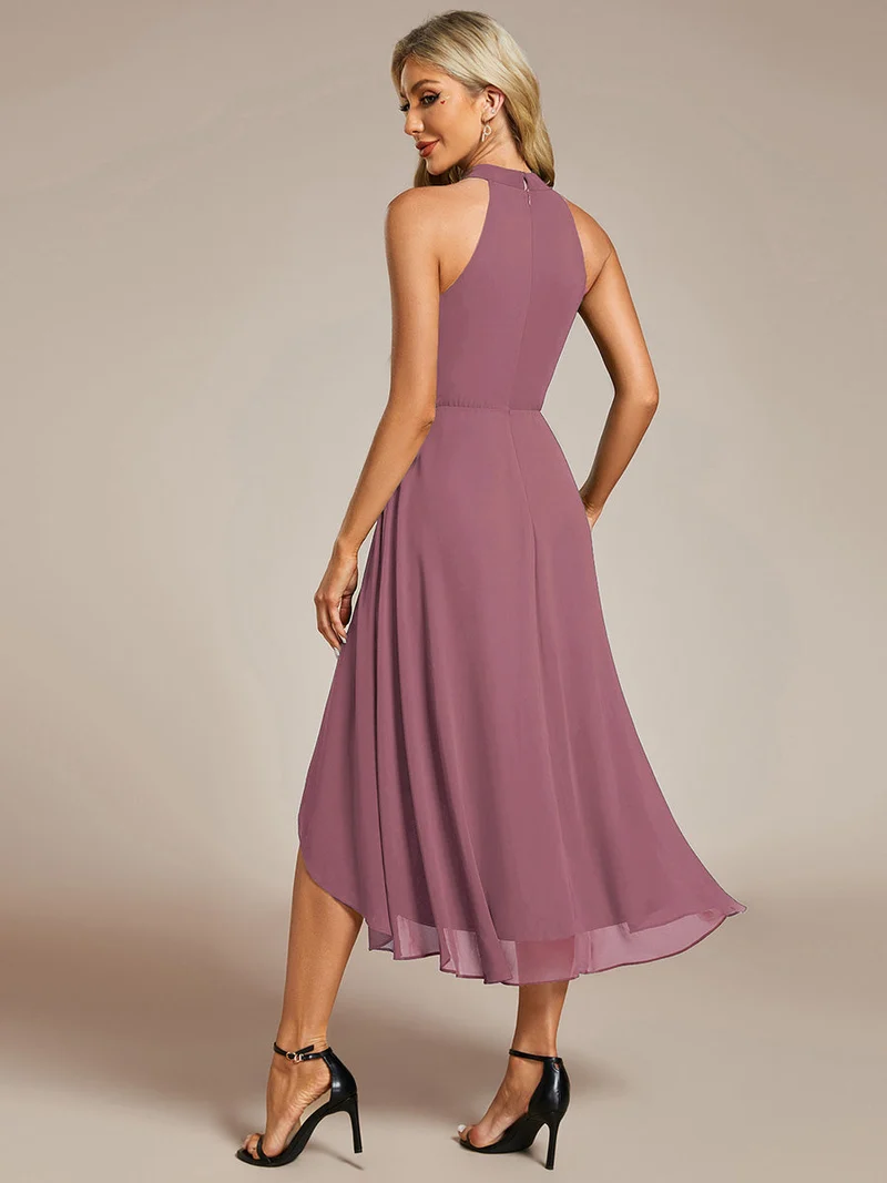 ever POSIE|Robe invitée mariage mi-longue sans manches et col licou en mousseline de soie