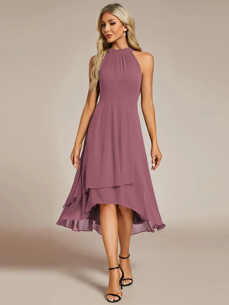 ever POSIE|Robe invitée mariage mi-longue sans manches et col licou en mousseline de soie