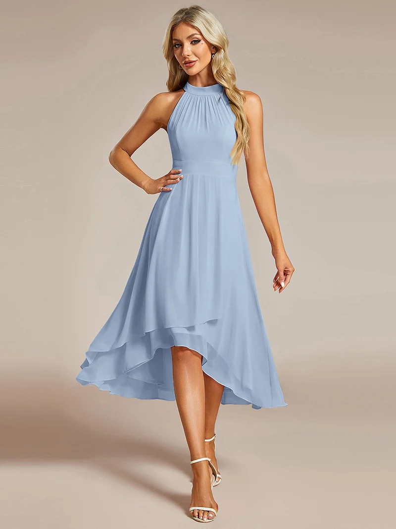ever POSIE|Robe invitée mariage mi-longue sans manches et col licou en mousseline de soie