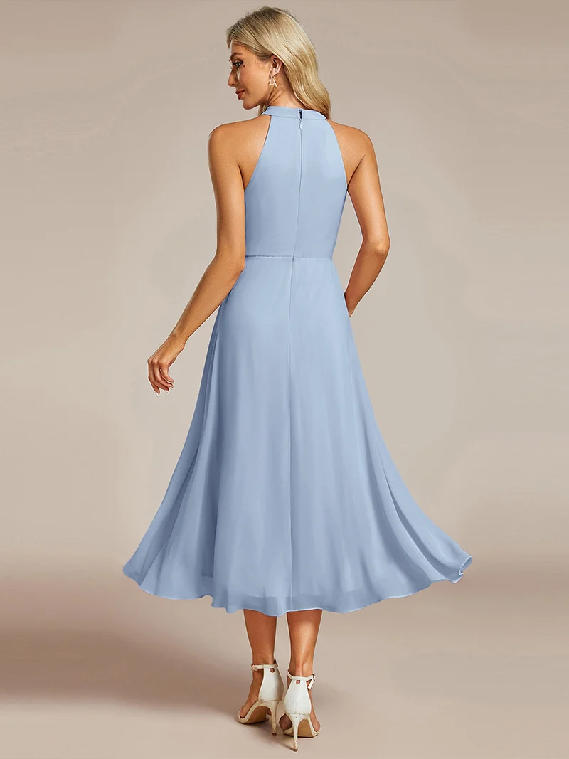 ever POSIE|Robe invitée mariage mi-longue sans manches et col licou en mousseline de soie