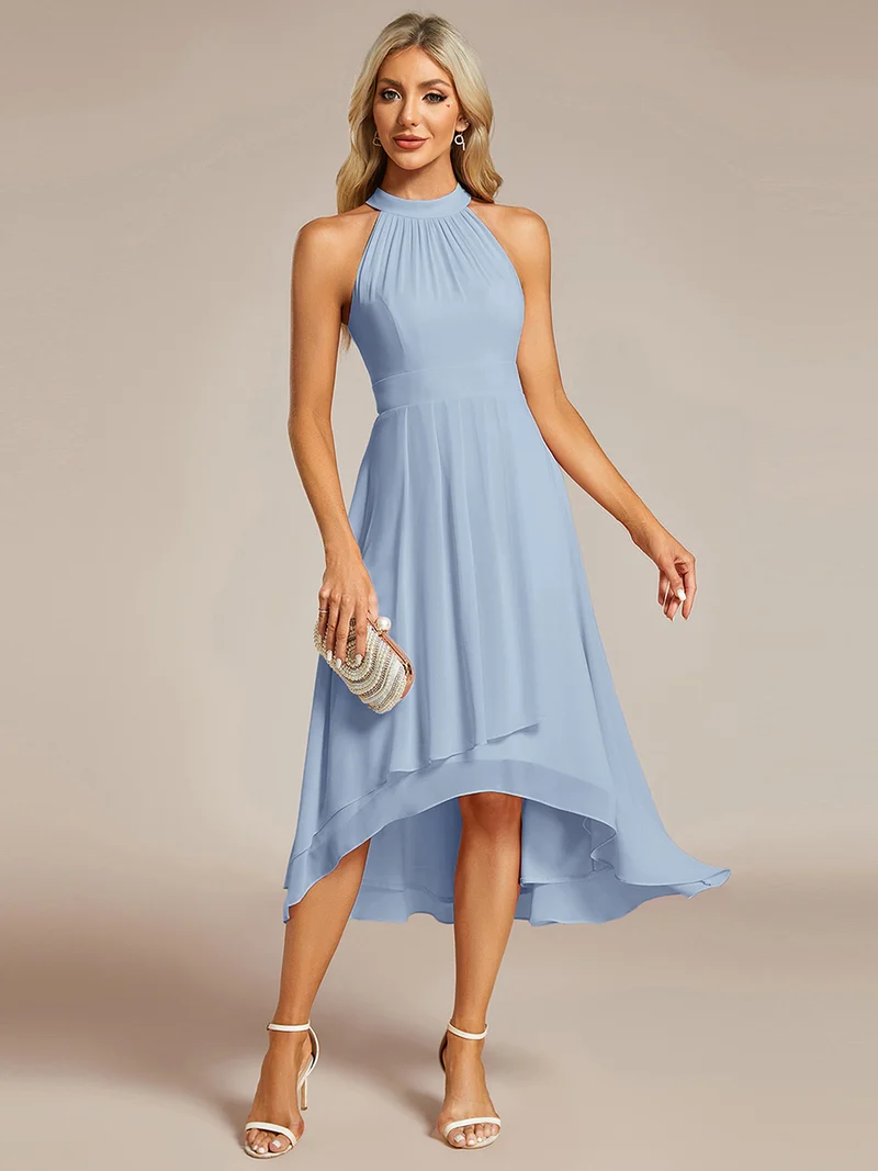 ever POSIE|Robe invitée mariage mi-longue sans manches et col licou en mousseline de soie