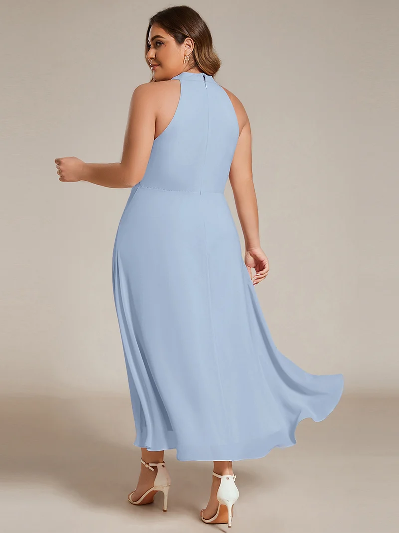 ever POSIE|Robe invitée mariage mi-longue sans manches et col licou en mousseline de soie