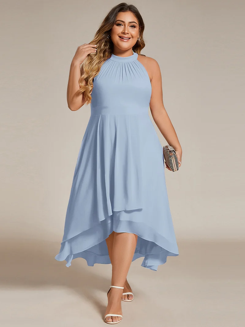 ever POSIE|Robe invitée mariage mi-longue sans manches et col licou en mousseline de soie