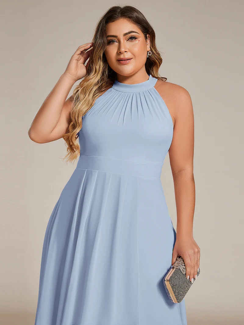 ever POSIE|Robe invitée mariage mi-longue sans manches et col licou en mousseline de soie