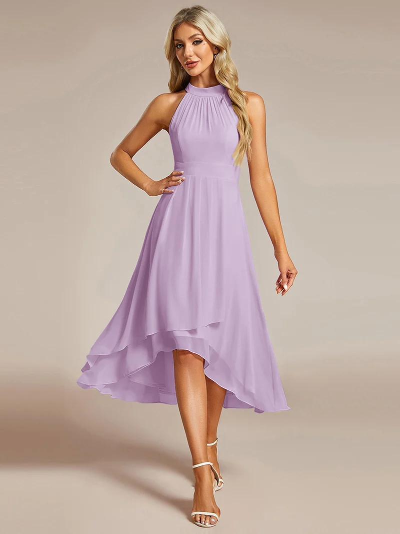 ever POSIE|Robe invitée mariage mi-longue sans manches et col licou en mousseline de soie
