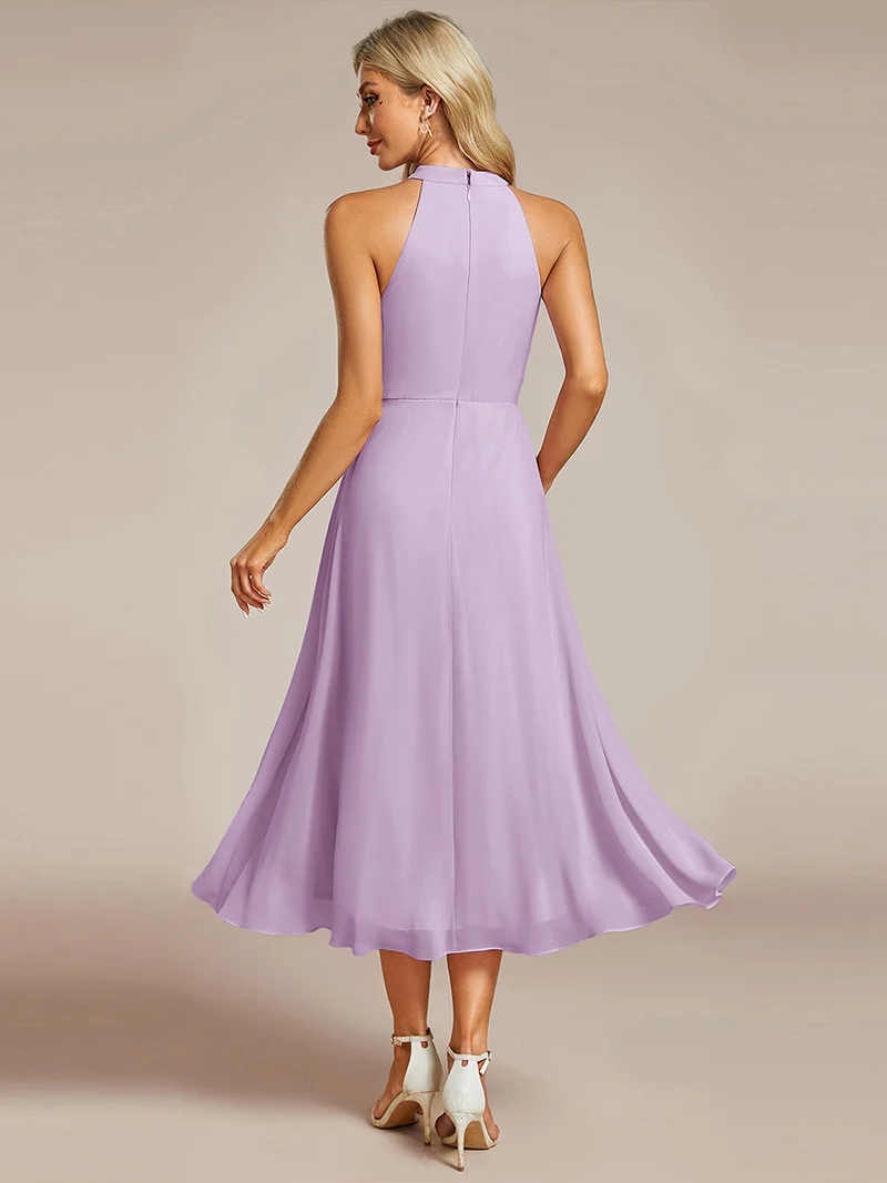 ever POSIE|Robe invitée mariage mi-longue sans manches et col licou en mousseline de soie