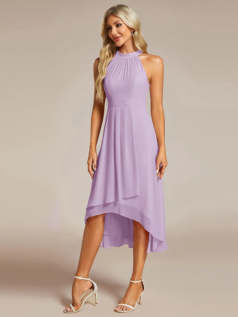 ever POSIE|Robe invitée mariage mi-longue sans manches et col licou en mousseline de soie