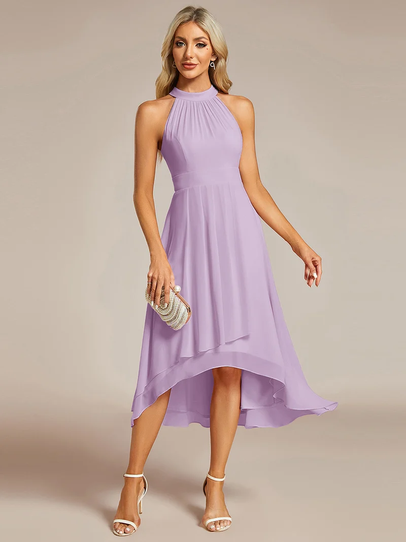 ever POSIE|Robe invitée mariage mi-longue sans manches et col licou en mousseline de soie
