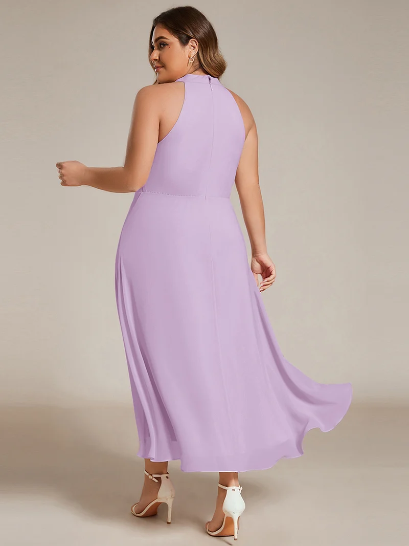 ever POSIE|Robe invitée mariage mi-longue sans manches et col licou en mousseline de soie