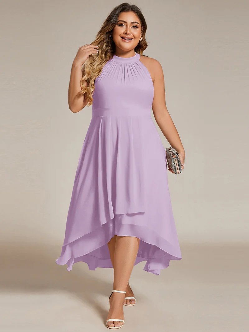 ever POSIE|Robe invitée mariage mi-longue sans manches et col licou en mousseline de soie