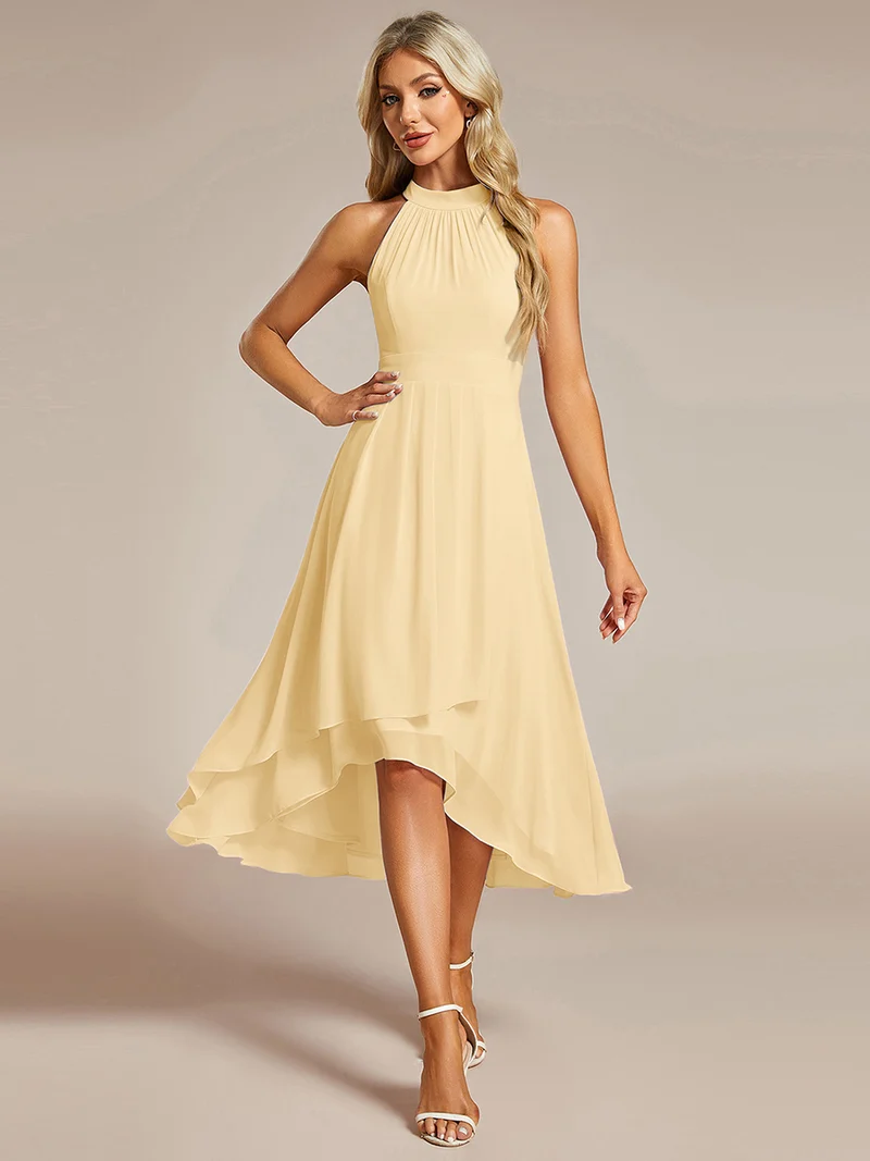ever POSIE|Robe invitée mariage mi-longue sans manches et col licou en mousseline de soie
