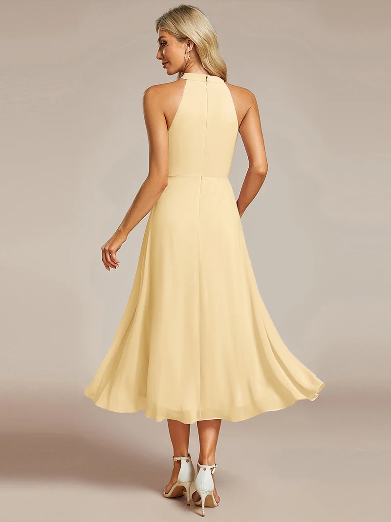 ever POSIE|Robe invitée mariage mi-longue sans manches et col licou en mousseline de soie