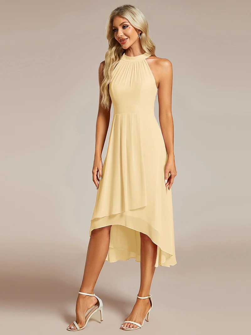 ever POSIE|Robe invitée mariage mi-longue sans manches et col licou en mousseline de soie