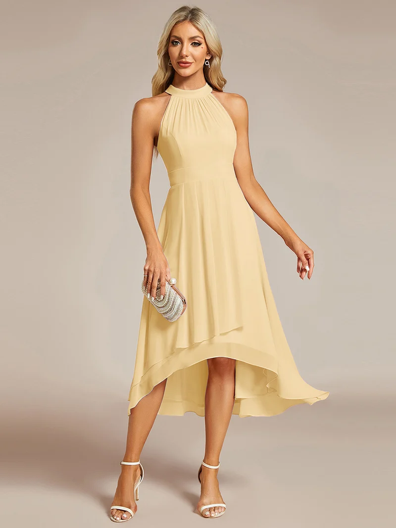 ever POSIE|Robe invitée mariage mi-longue sans manches et col licou en mousseline de soie