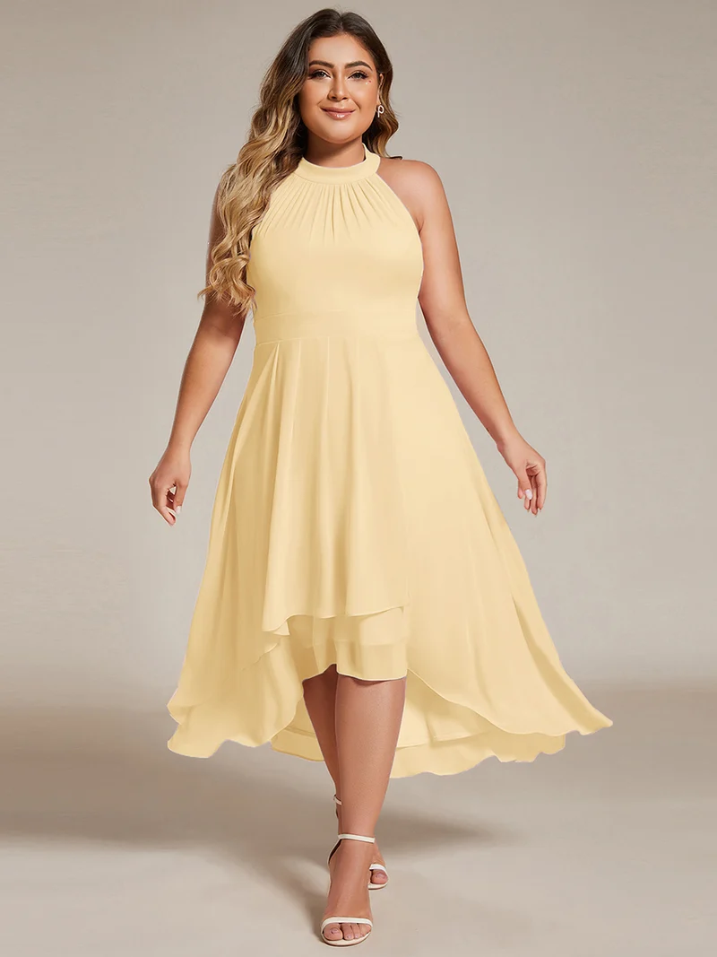 ever POSIE|Robe invitée mariage mi-longue sans manches et col licou en mousseline de soie