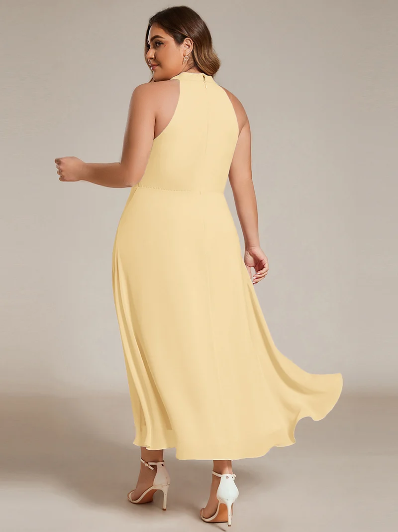 ever POSIE|Robe invitée mariage mi-longue sans manches et col licou en mousseline de soie