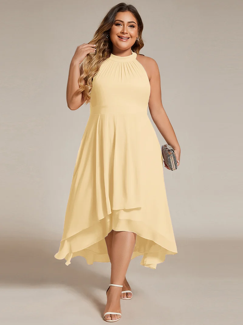 ever POSIE|Robe invitée mariage mi-longue sans manches et col licou en mousseline de soie
