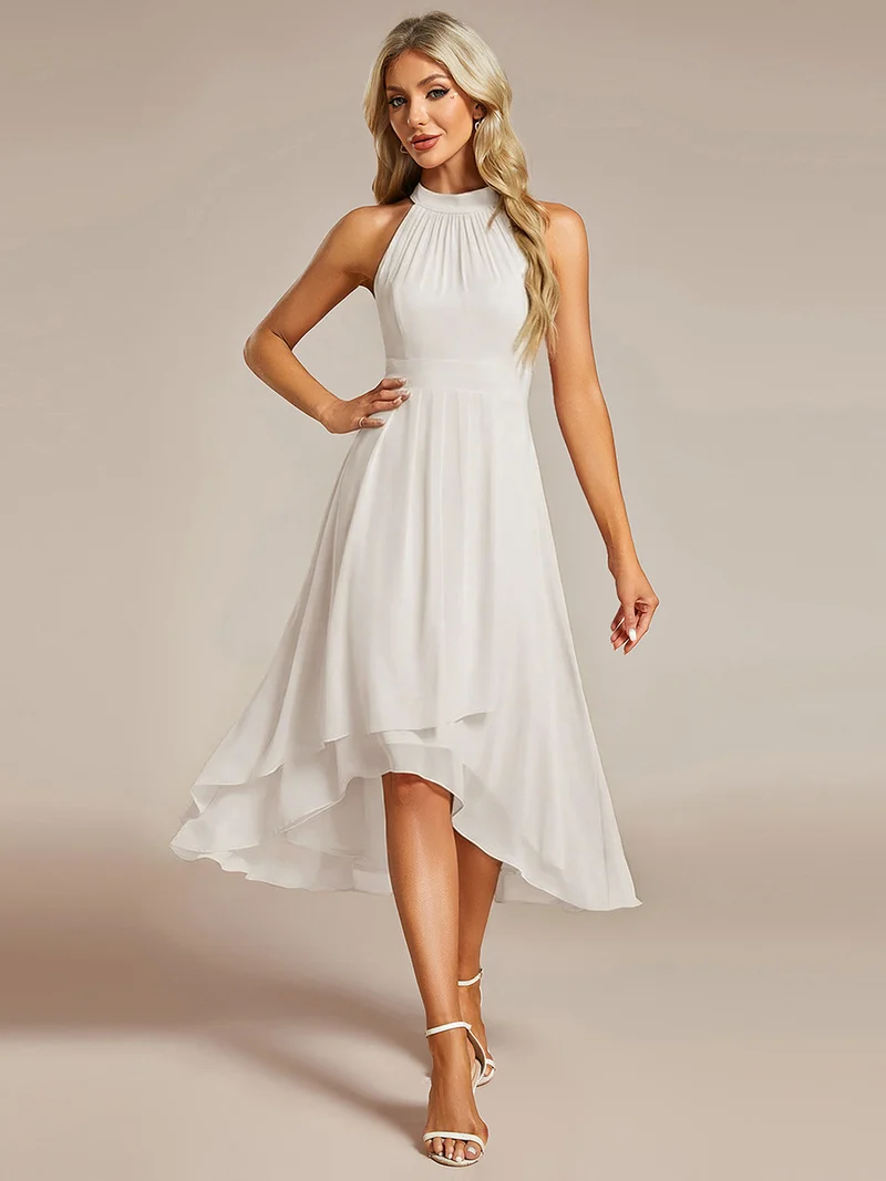 ever POSIE|Robe invitée mariage mi-longue sans manches et col licou en mousseline de soie