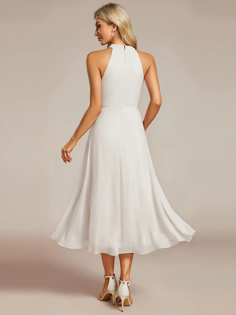 ever POSIE|Robe invitée mariage mi-longue sans manches et col licou en mousseline de soie