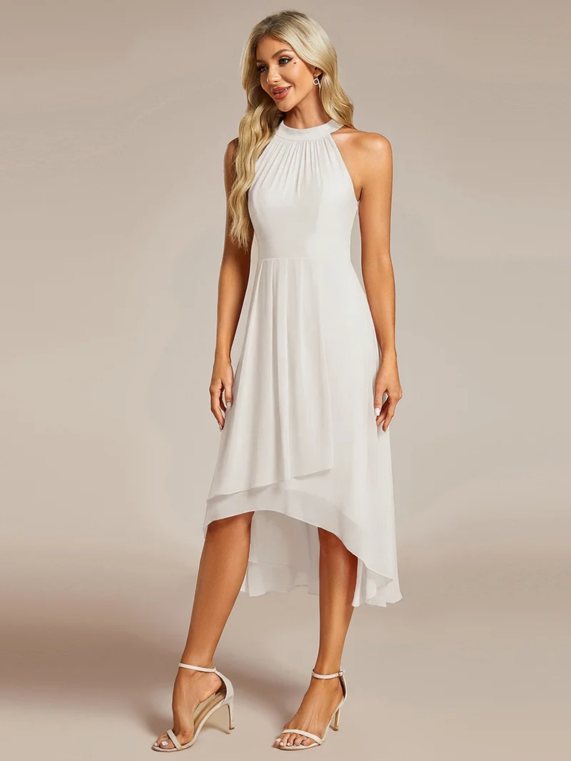 ever POSIE|Robe invitée mariage mi-longue sans manches et col licou en mousseline de soie