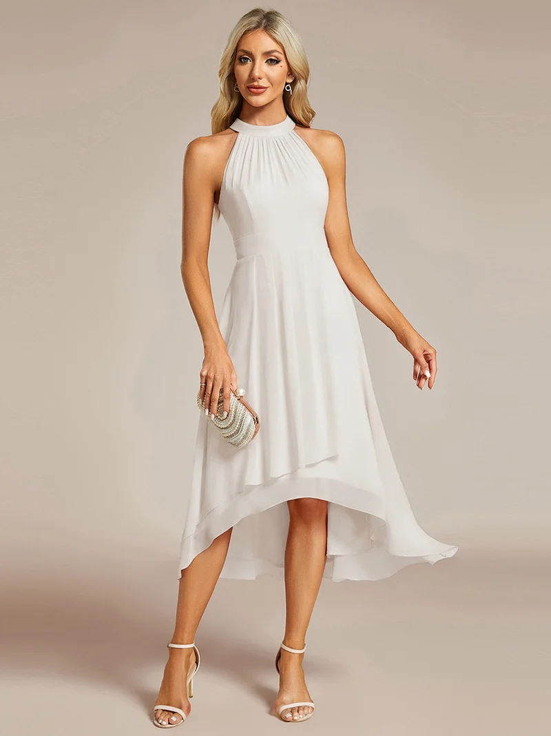 ever POSIE|Robe invitée mariage mi-longue sans manches et col licou en mousseline de soie