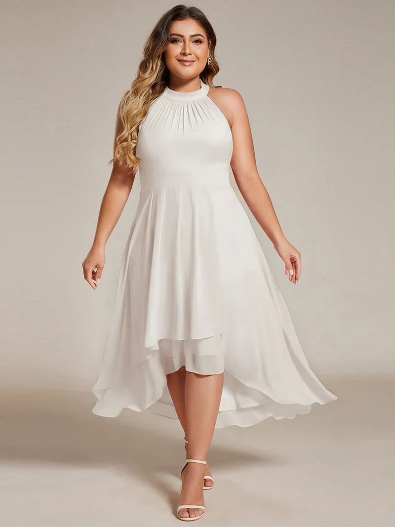 ever POSIE|Robe invitée mariage mi-longue sans manches et col licou en mousseline de soie
