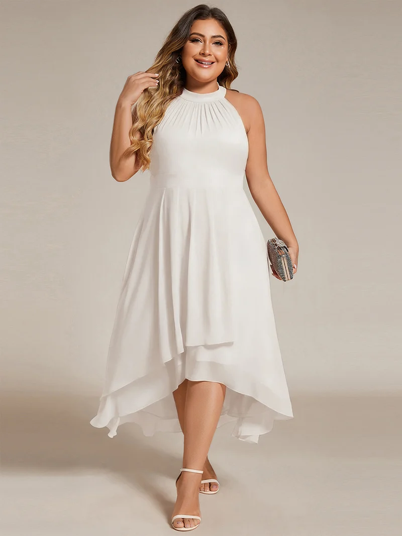 ever POSIE|Robe invitée mariage mi-longue sans manches et col licou en mousseline de soie