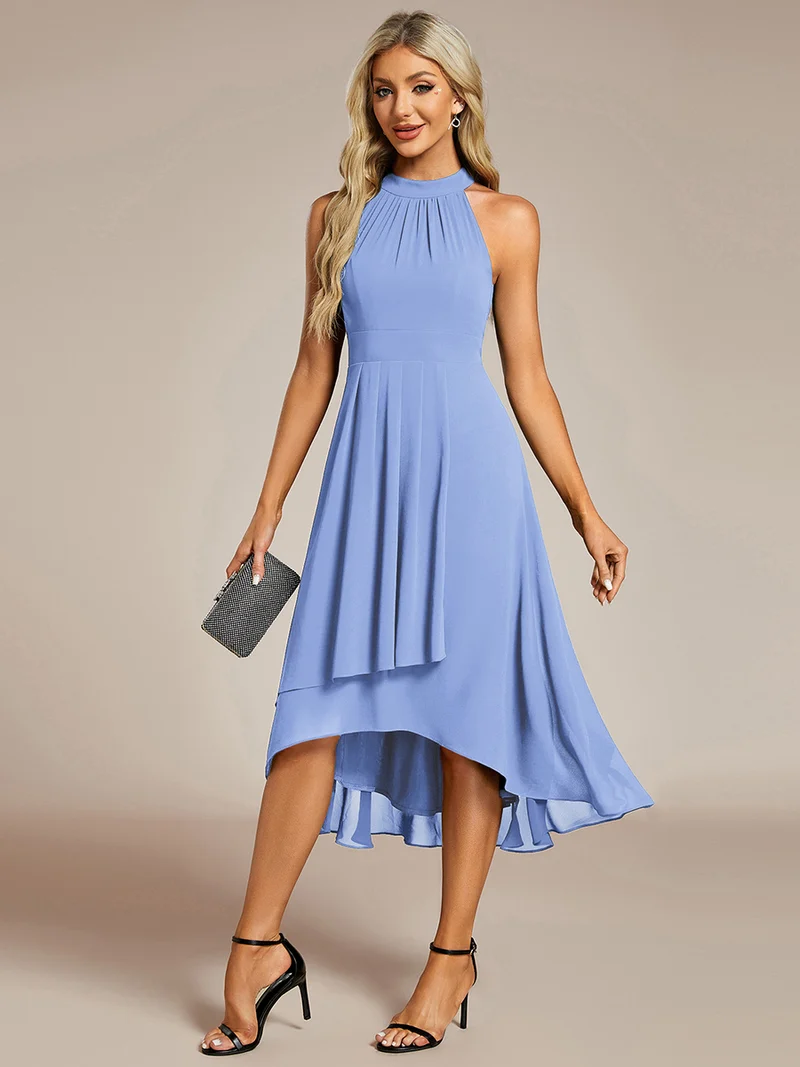 ever POSIE|Robe invitée mariage mi-longue sans manches et col licou en mousseline de soie
