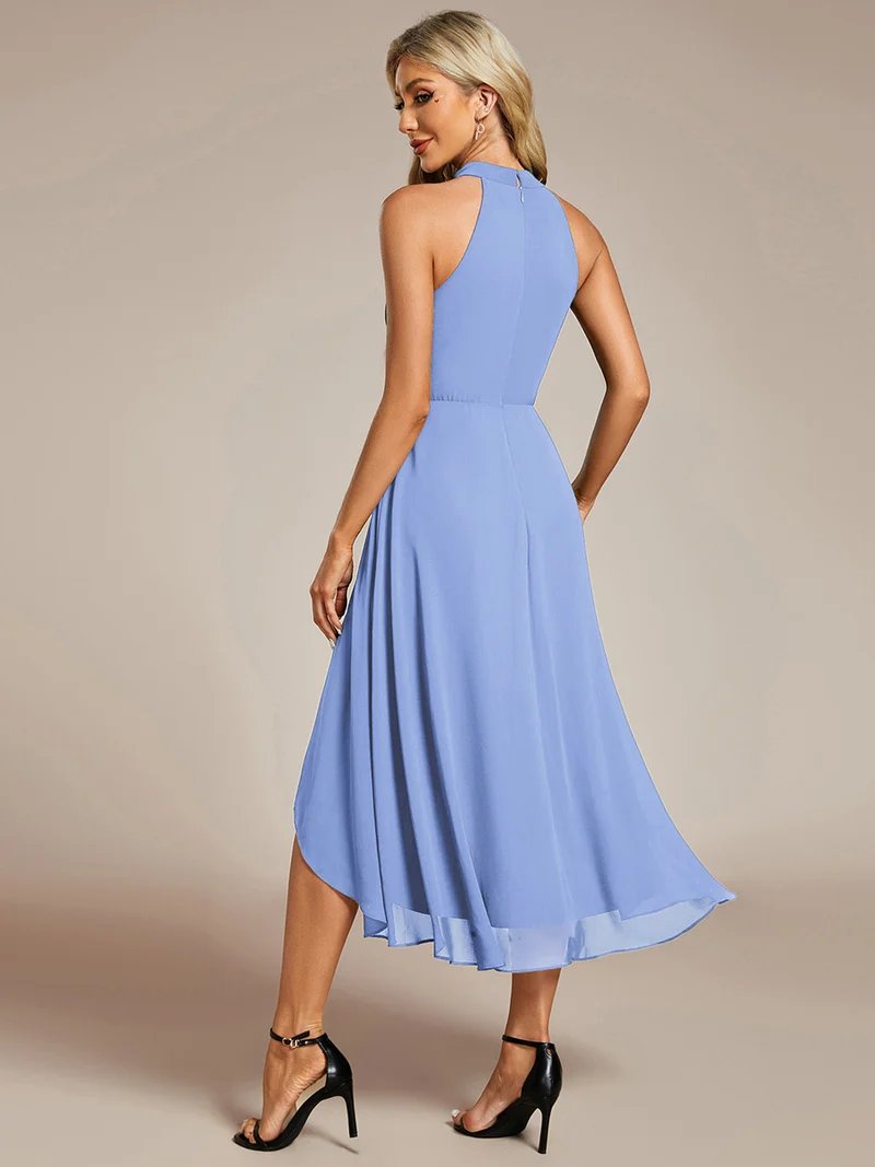 ever POSIE|Robe invitée mariage mi-longue sans manches et col licou en mousseline de soie