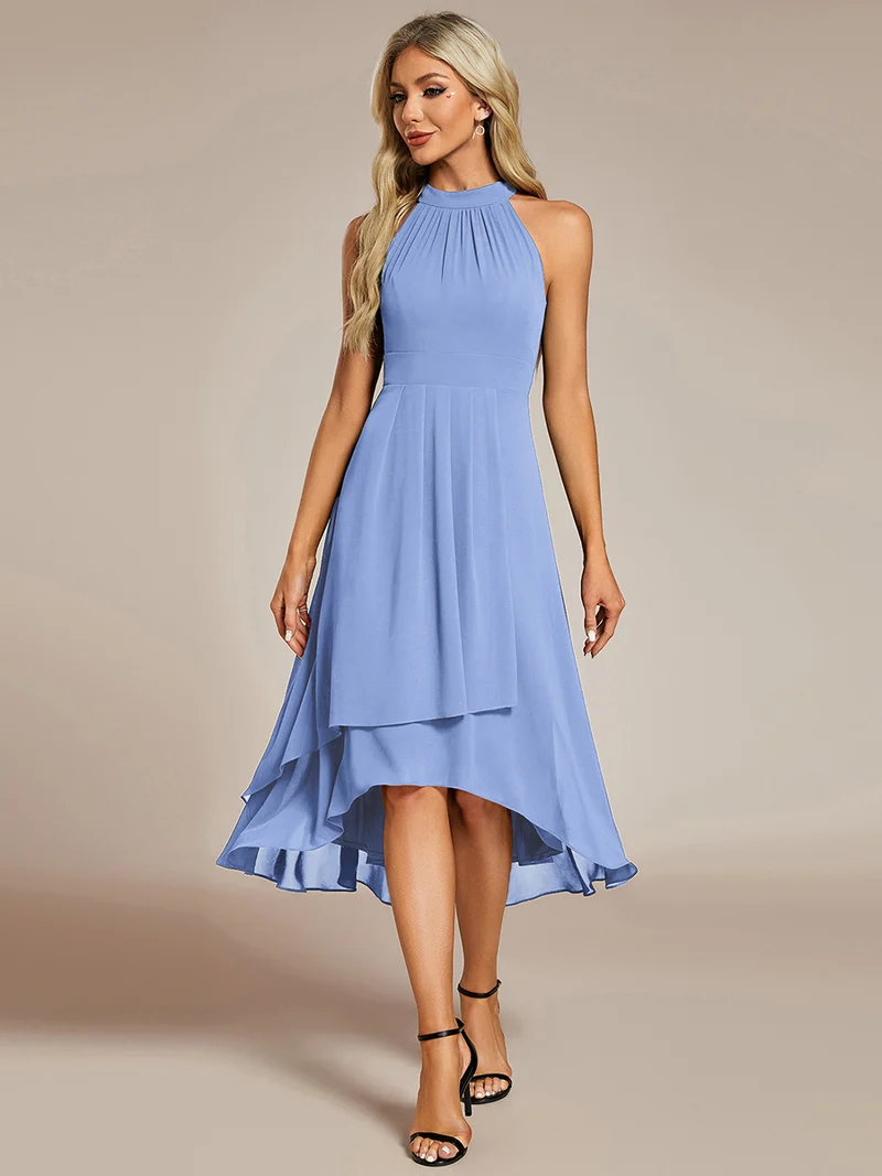 ever POSIE|Robe invitée mariage mi-longue sans manches et col licou en mousseline de soie