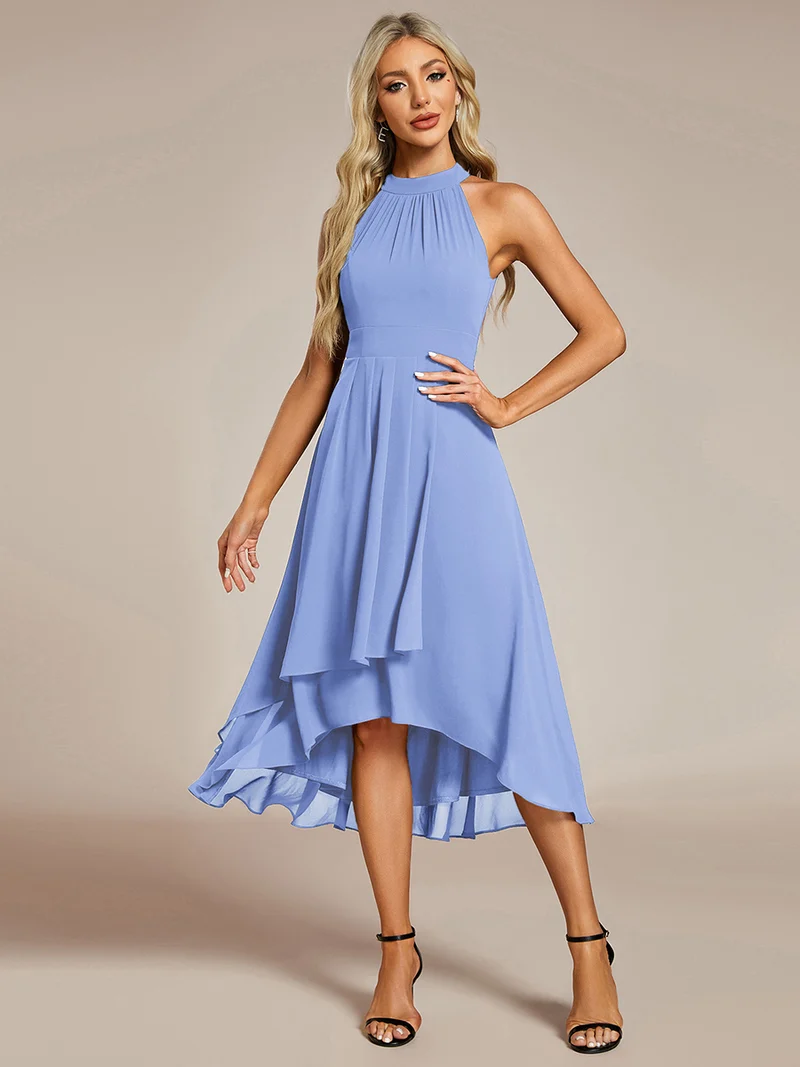 ever POSIE|Robe invitée mariage mi-longue sans manches et col licou en mousseline de soie