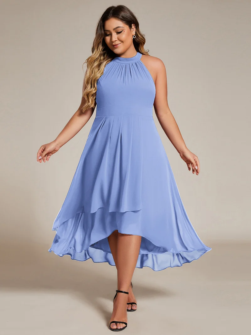 ever POSIE|Robe invitée mariage mi-longue sans manches et col licou en mousseline de soie