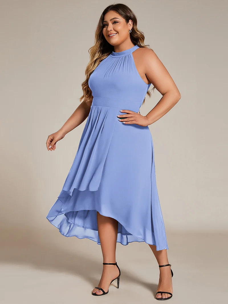 ever POSIE|Robe invitée mariage mi-longue sans manches et col licou en mousseline de soie