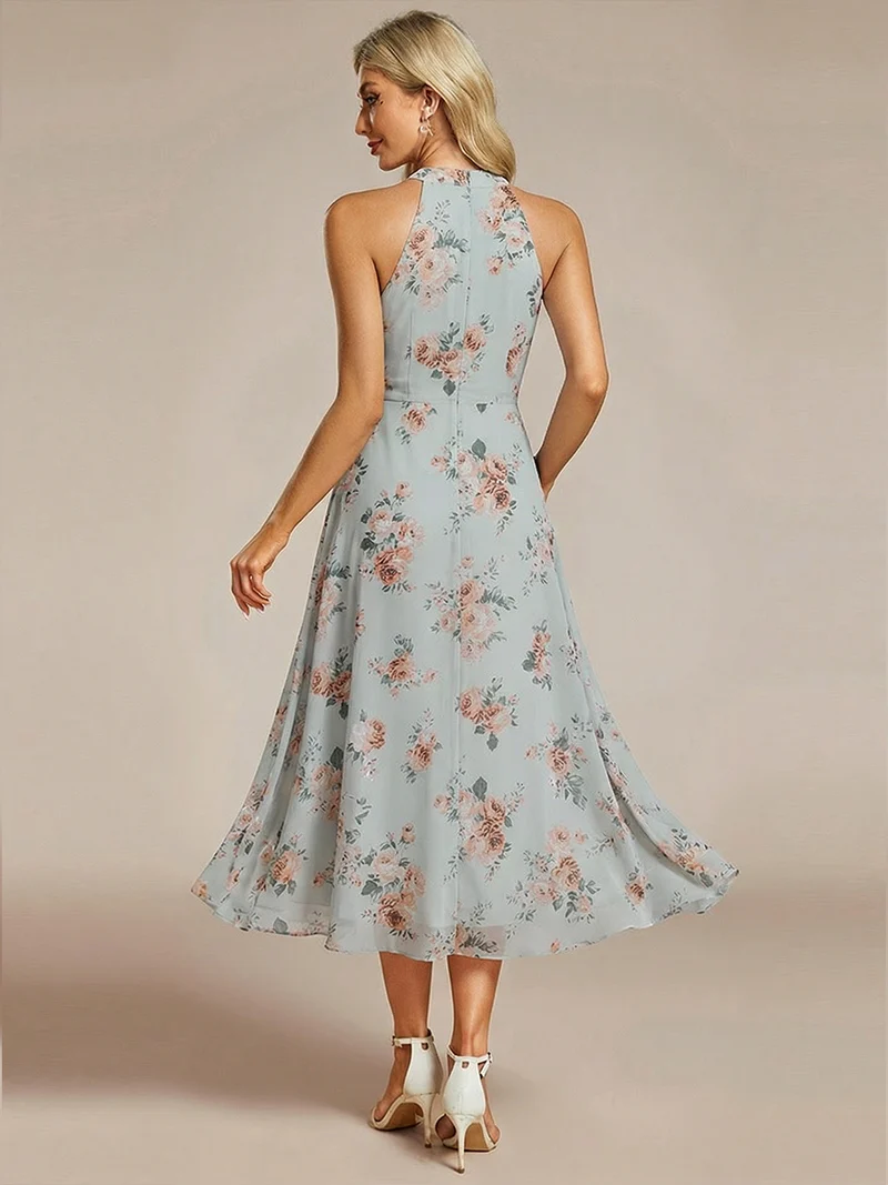 ever POSIE|Robe invitée mariage mi-longue sans manches et col licou en mousseline de soie