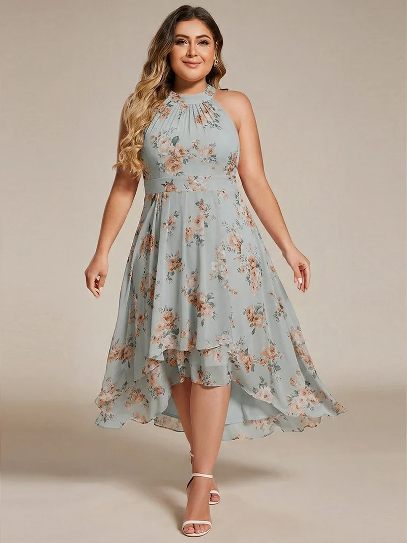 ever POSIE|Robe invitée mariage mi-longue sans manches et col licou en mousseline de soie