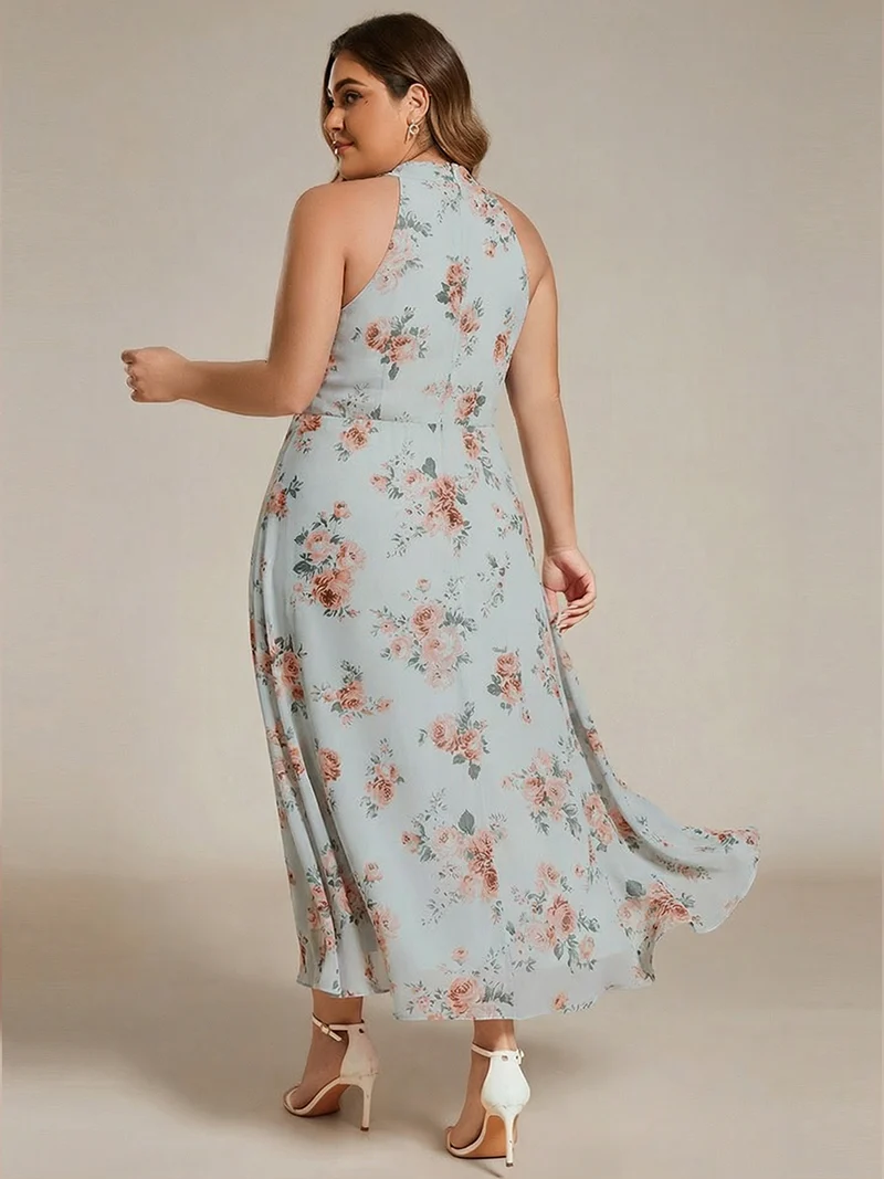 ever POSIE|Robe invitée mariage mi-longue sans manches et col licou en mousseline de soie