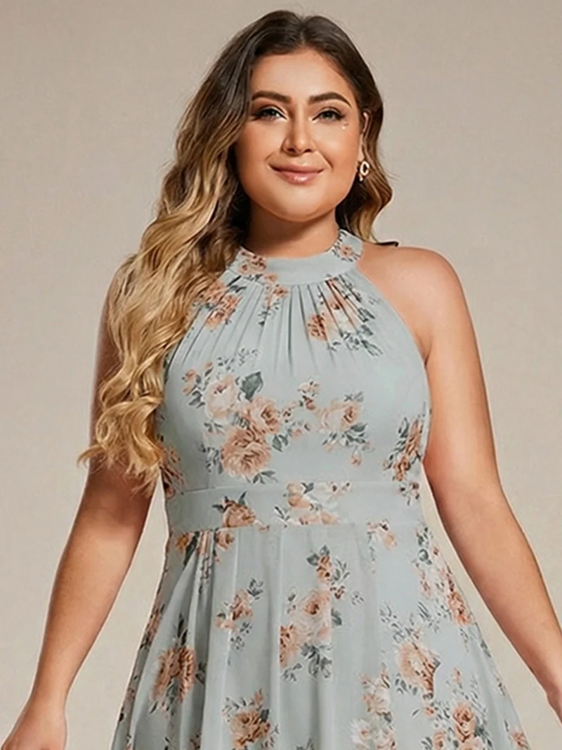 ever POSIE|Robe invitée mariage mi-longue sans manches et col licou en mousseline de soie
