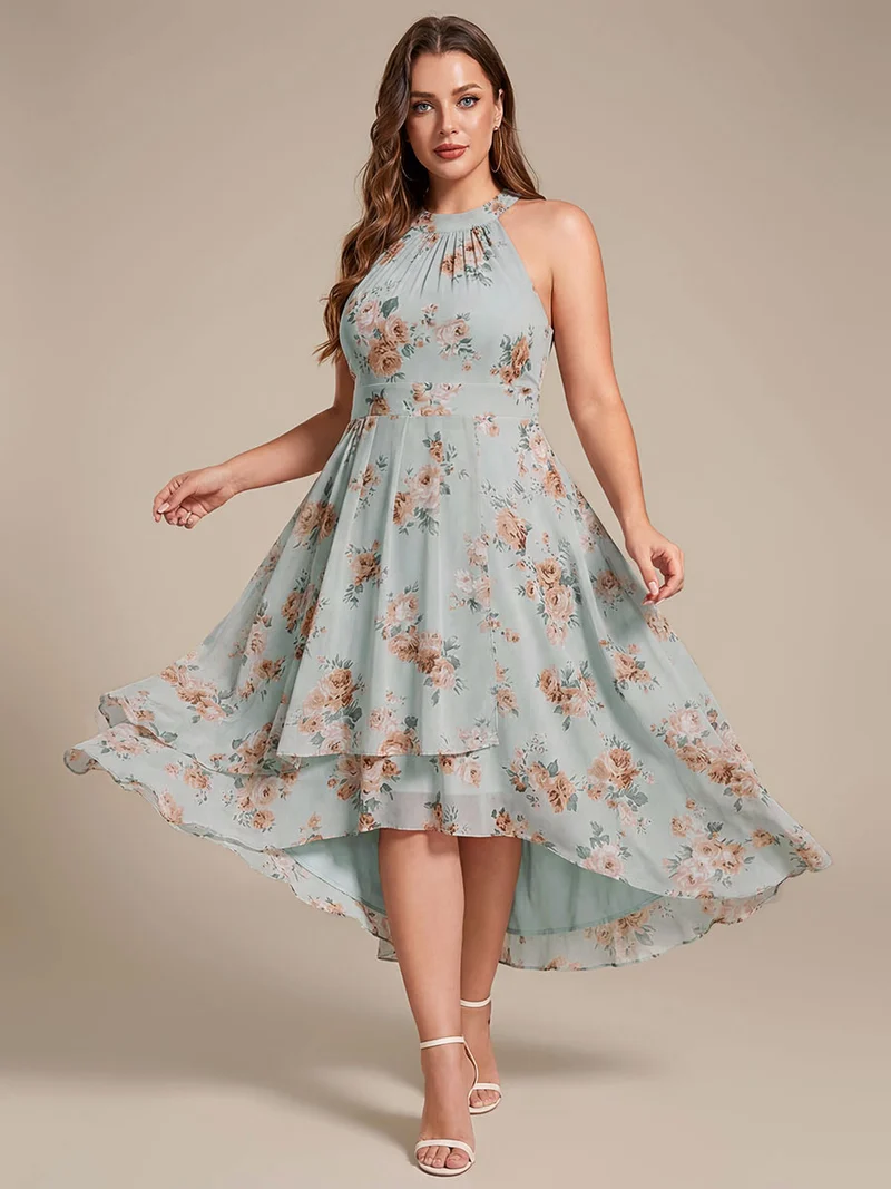 ever POSIE|Robe invitée mariage mi-longue sans manches et col licou en mousseline de soie